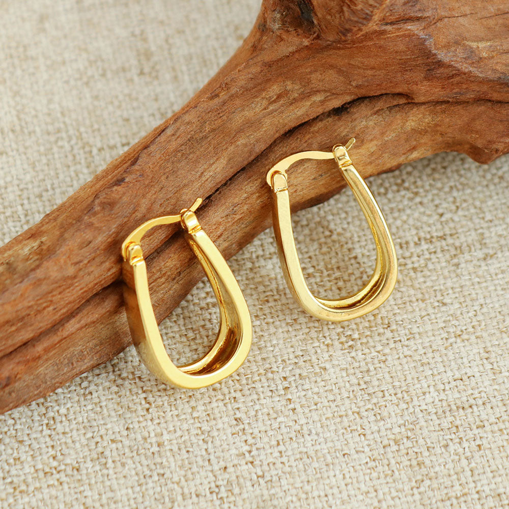 14K Gold Solid Flat Greek Hoop Earrings