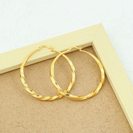 14K Gold Large Twist Hoop Earrings 60mm