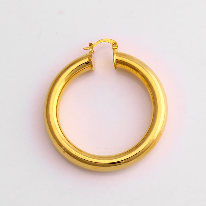 14K Gold Solid Tube Hoop Earring