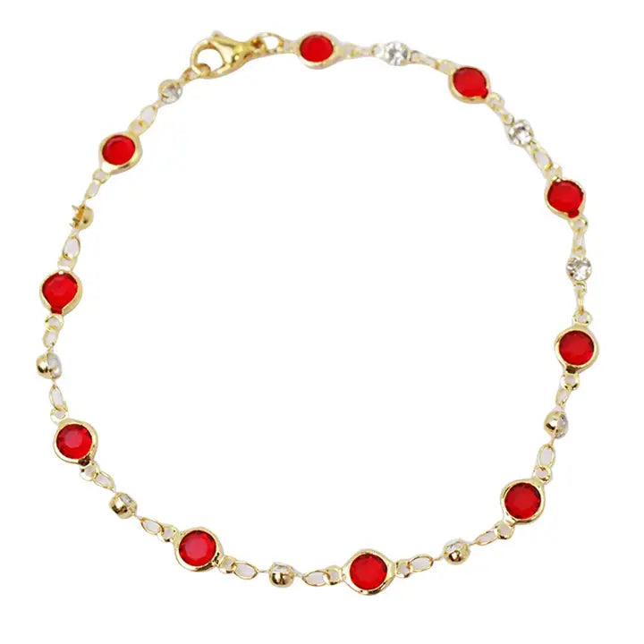 RMZ GOLD NYC 18K GOLD PLATED HIGH POLISH FINISH RED CRYSTAL ANKLET