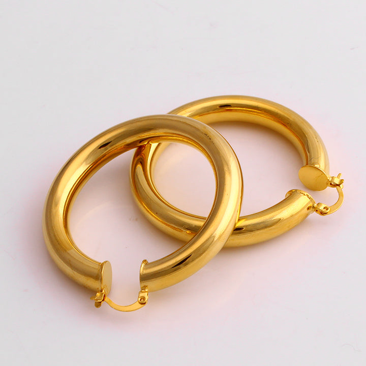 14K Gold Solid Tube Hoop Earring