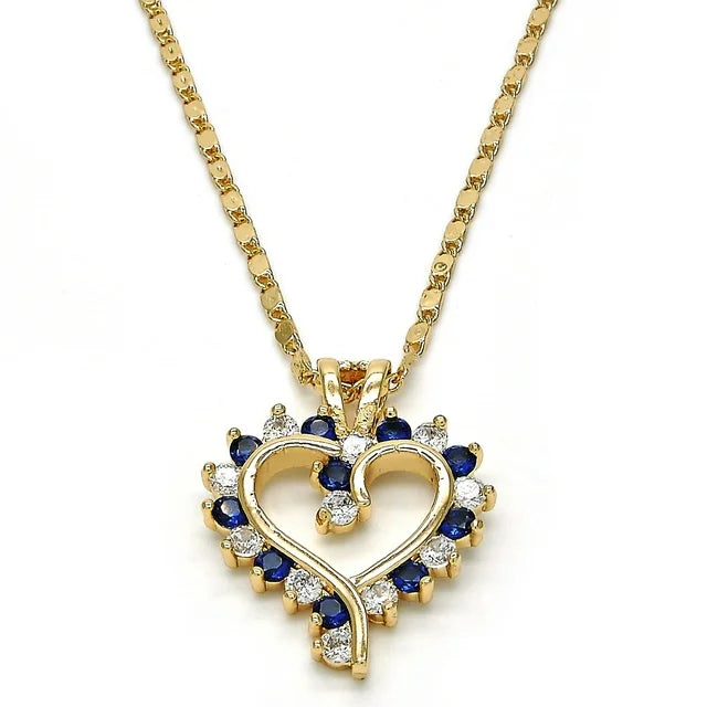 18K Gold High Polish Finish Fancy Necklace, Heart Design, with Micro Pava Setting