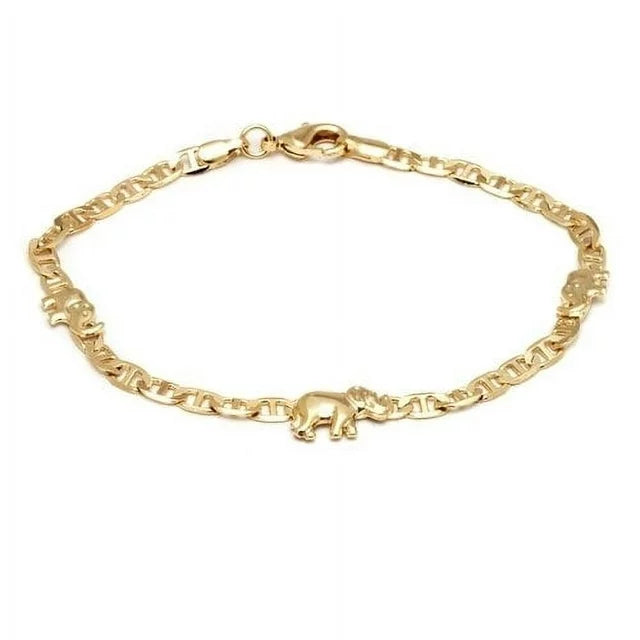 18K Gold Mariner link elephant Bracelet 8'' Womens Teens