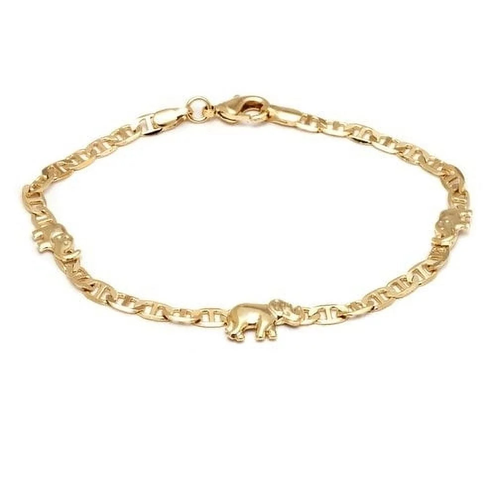 18K Gold Filled Mariner link elephant Bracelet 8'' Women's Teens