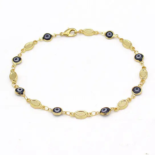 RMZ GOLD NYC EVIL EYE ANKLET 10'' BLUE PLAIN MARINER HIGH POLISH