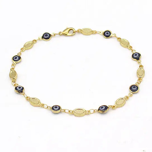 RMZ GOLD NYC EVIL EYE ANKLET 10'' BLUE PLAIN MARINER HIGH POLISH