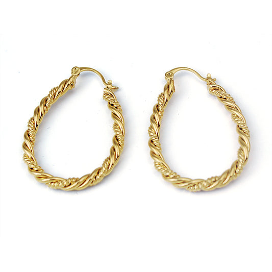 14k Yellow Gold Large Oval Twisted Hoop Earrings