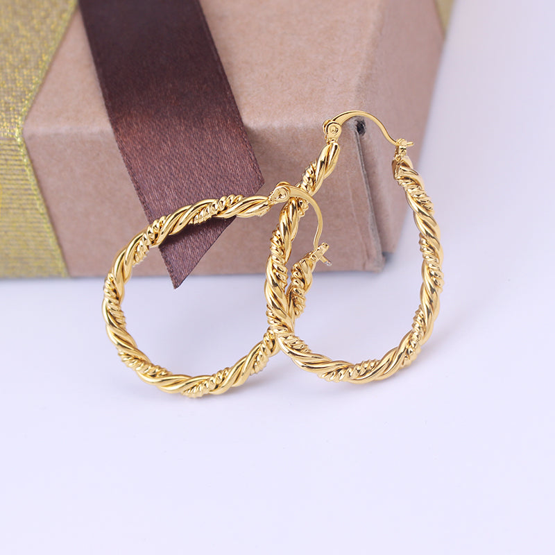 14k Yellow Gold Large Oval Twisted Hoop Earrings