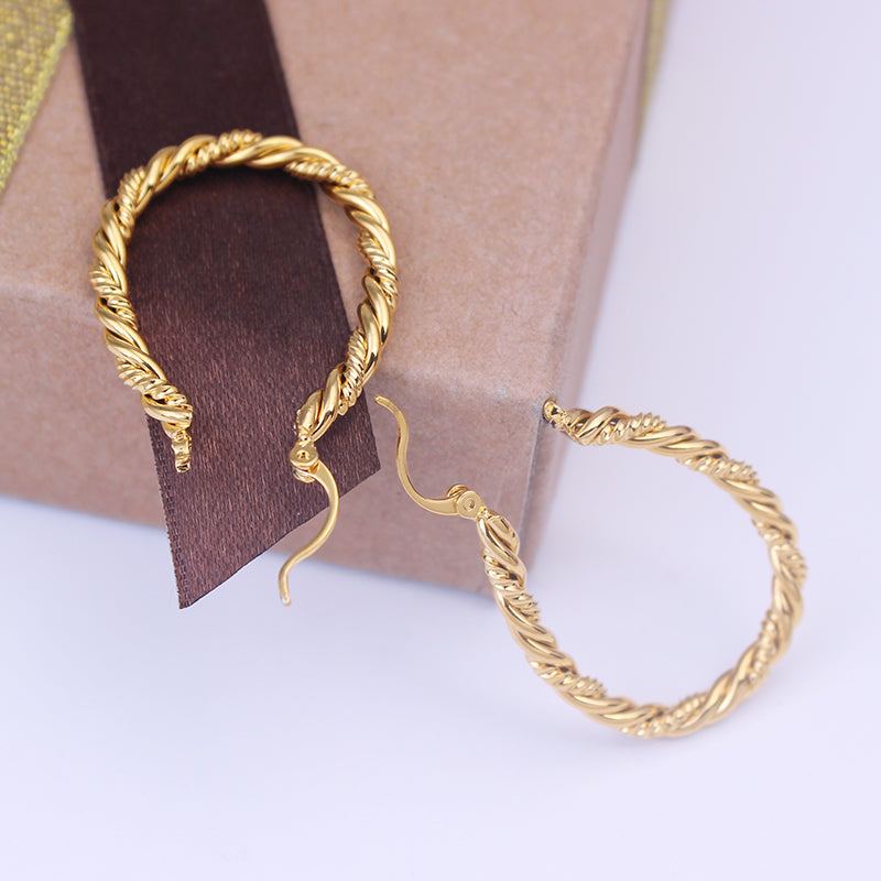 14k Yellow Gold Large Oval Twisted Hoop Earrings