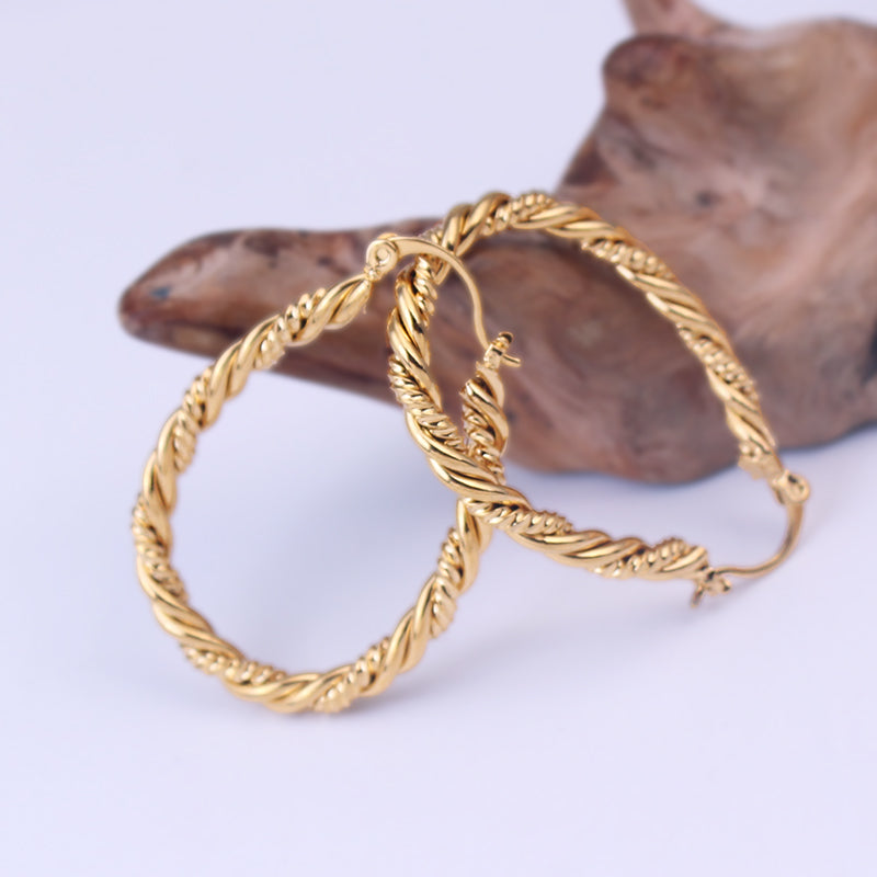 14k Yellow Gold Large Oval Twisted Hoop Earrings