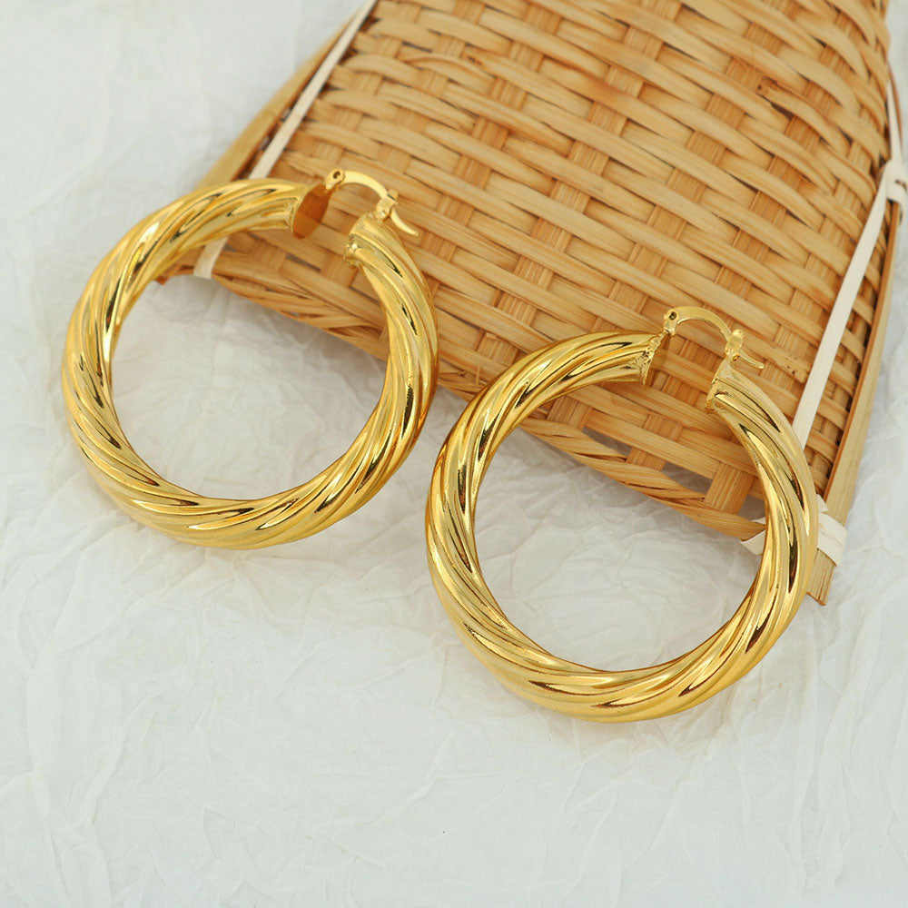 14K Gold Solid Twist Tube Hoop Earring 40MM