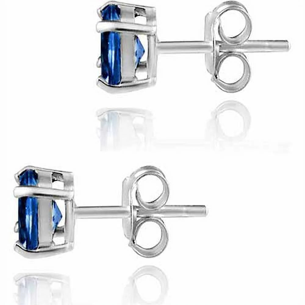 Created Blue Sapphire 6mm Round-Cut Solitaire Sterling Silver Stud Earrings