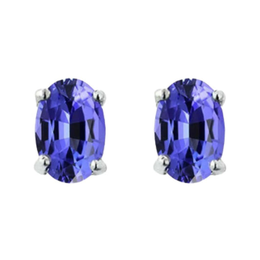 RMZ GOLD NYC 925 Sterling Silver 2 ct. Glass Tanzanite Round Stud Earrings