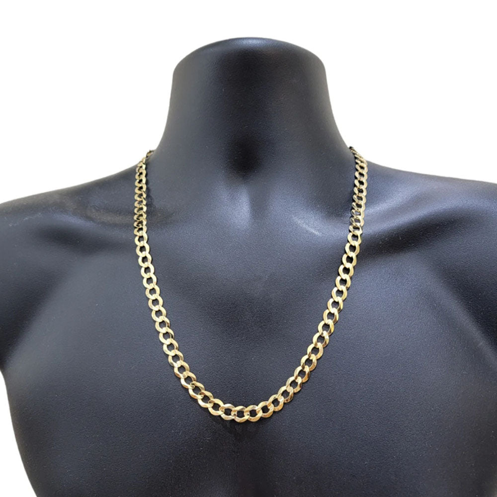 10K Solid Yellow Gold 5mm Curb Chain Necklace