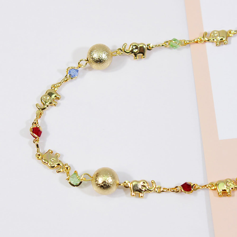 18K-Gold-Filled Multi-Color Lucky Elephant Ball Anklet