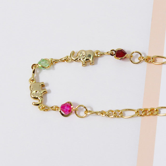 18K-Gold-Dainty Multicolor Figaro Elephant Good Luck Anklet