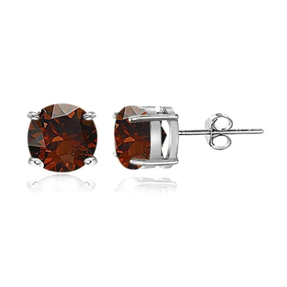 RMZ GOLD NYC Austrian Crystal Sterling Silver Garnet 6mm Round Stud Earrings