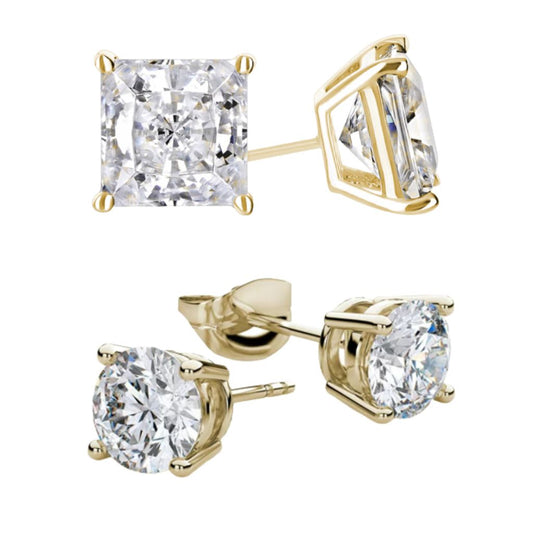 RMZ GOLD NYC 18K Gold-Plated Round- and Princess-Cut Stud Earring Set (2-Pair)