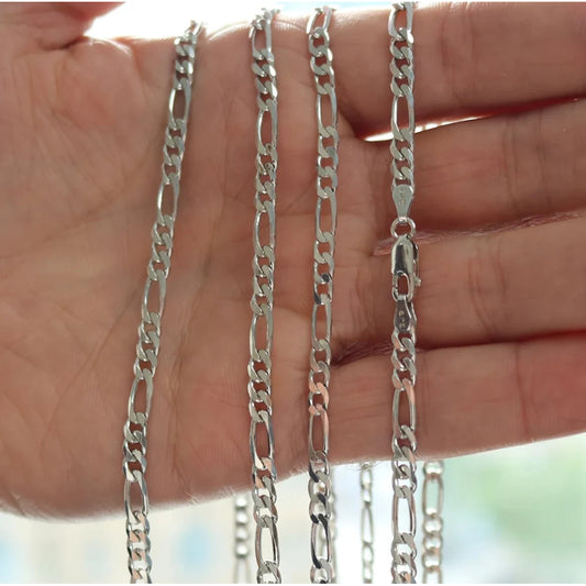 Solid 925 Sterling Silver 4mm Italian Figaro Link Chain