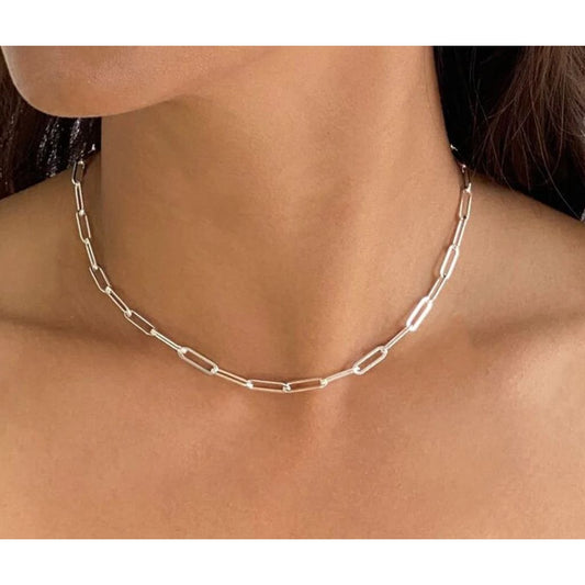 Italian 925 Sterling Silver with Rhodium Finish Paperclip Chain