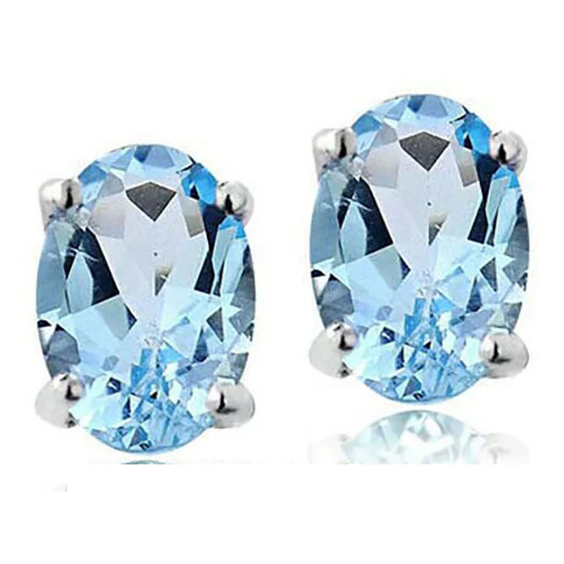 RMZ GOLD NYC WHITE GOLD GENUINE LONDON BLUE TOPAZ 5X7 OVAL STUD EARRINGS