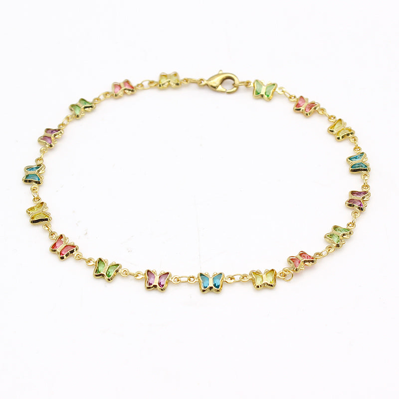 Multicolor Crystal Butterfly Ankle Bracelet