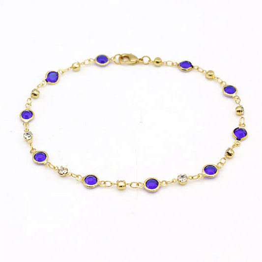 RMZ GOLD NYC 10-Inch 18K-Gold-Filled Blue Crystal Anklet
