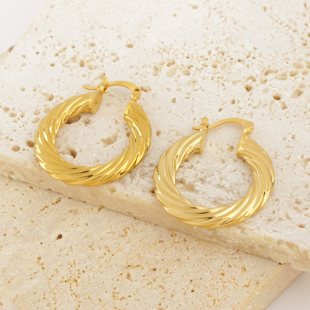 14K Gold Solid Twist Tube Hoop Earring