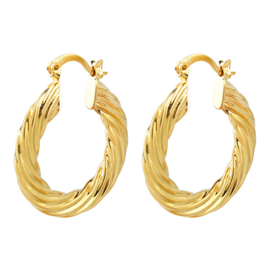 14K Gold Solid Twist Tube Hoop Earring