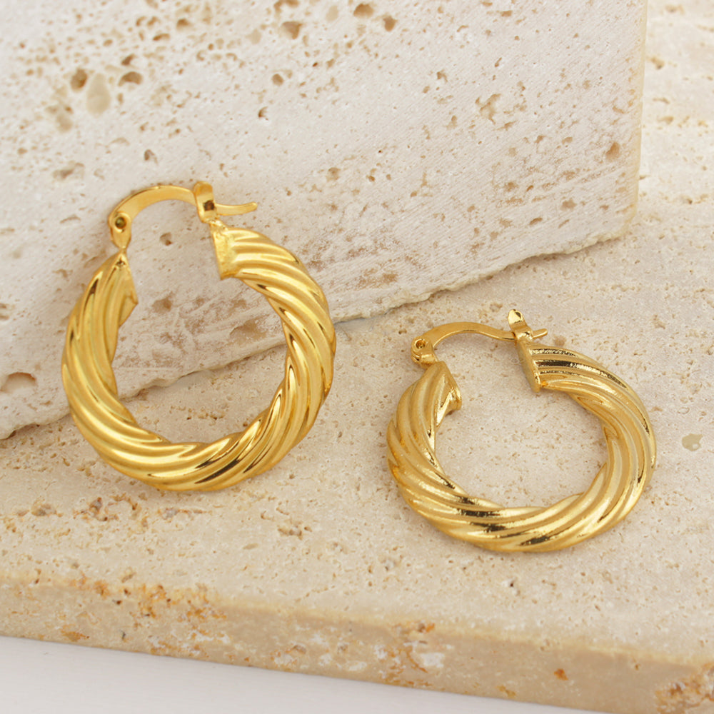 14K Gold Solid Twist Tube Hoop Earring