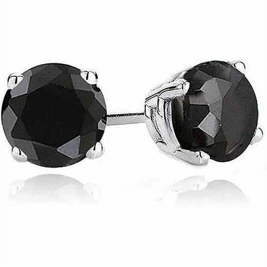 2 Carat Created Black Spinel Sterling Silver Stud Earrings, 6mm