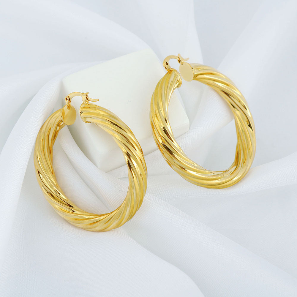 14K Gold Solid Twist Tube Hoop Earring 40MM