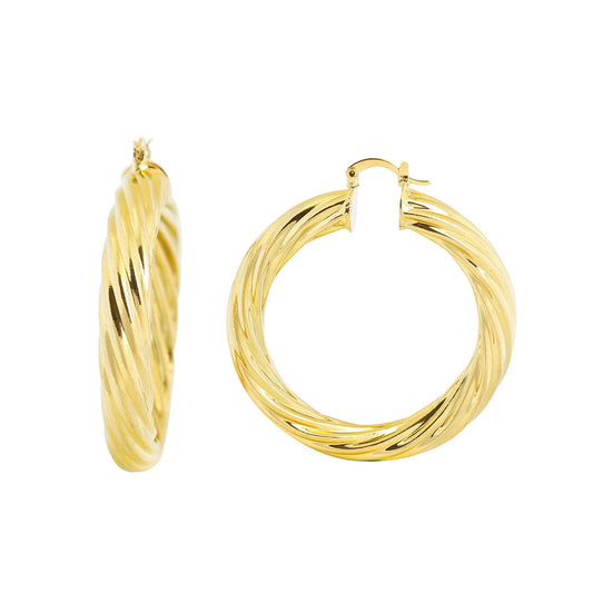 14K Gold Solid Twist Tube Hoop Earring 40MM