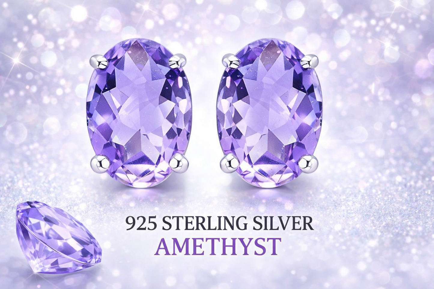 Women's 925 Sterling Silver 2.00CT Earrings Stud Amethyst Oval Purple Earring