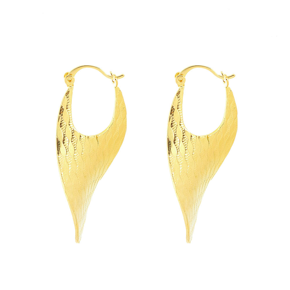 18K Gold Flat Wavy Patterned Hoop Earrings