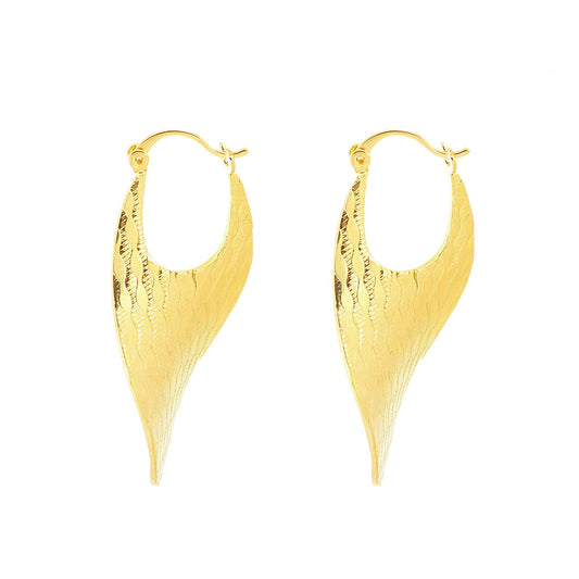 18K Gold Flat Wavy Patterned Hoop Earrings