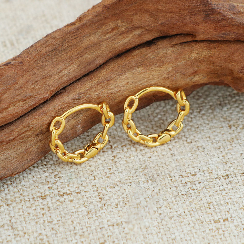 18K Gold Chain Link Endless Hoop Earrings