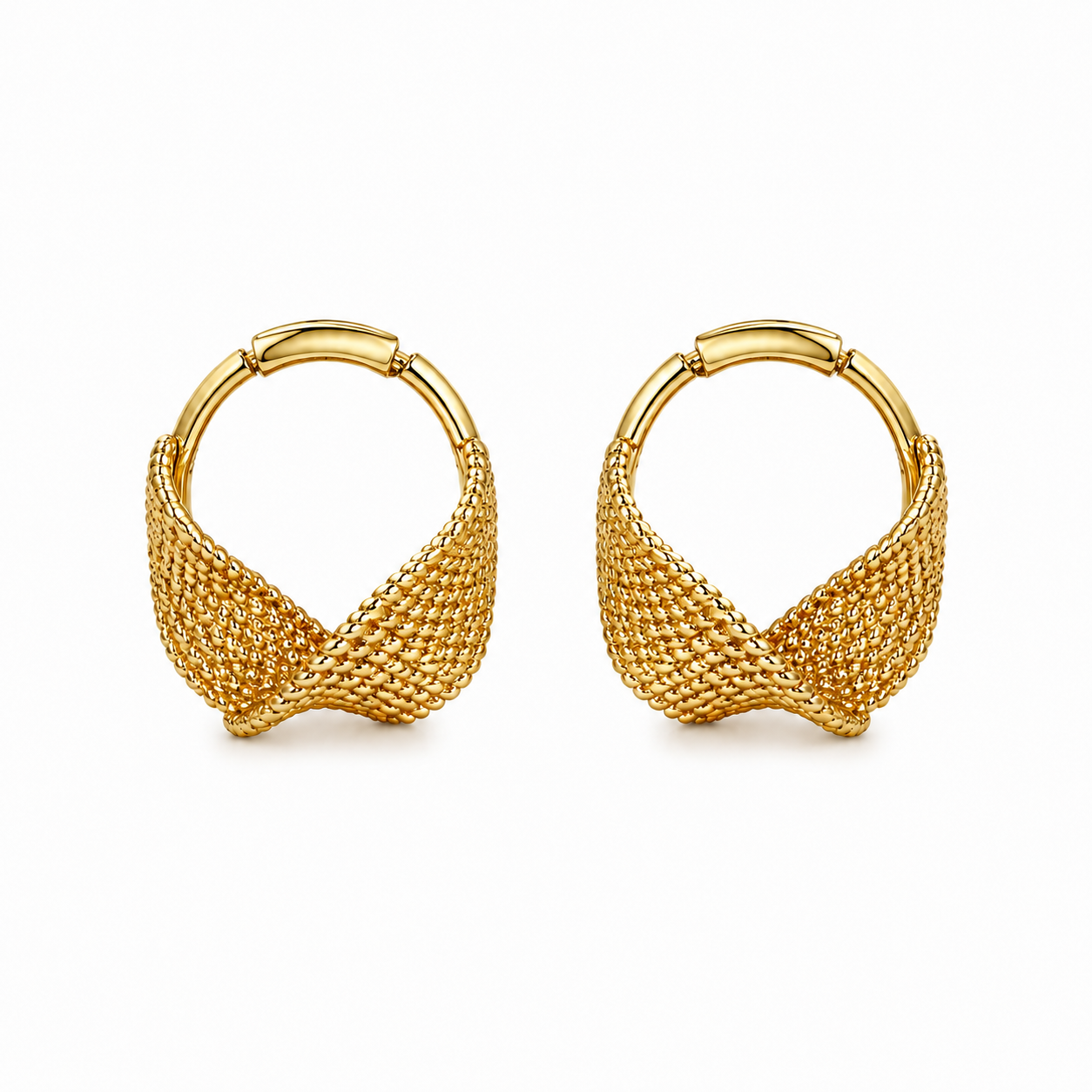 Gold-Tone Textured Crossover Hoop Earrings