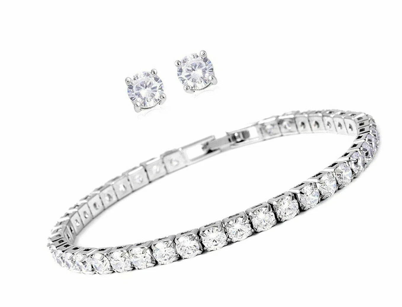 Womens Round Cz 6mm Tennis Bracelet With a Set of 925 Sterling Silver Studs