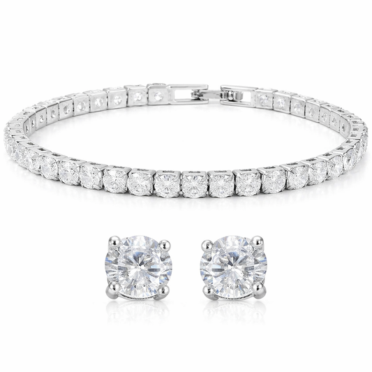 Womens Round Cz 6mm Tennis Bracelet With a Set of 925 Sterling Silver earrings