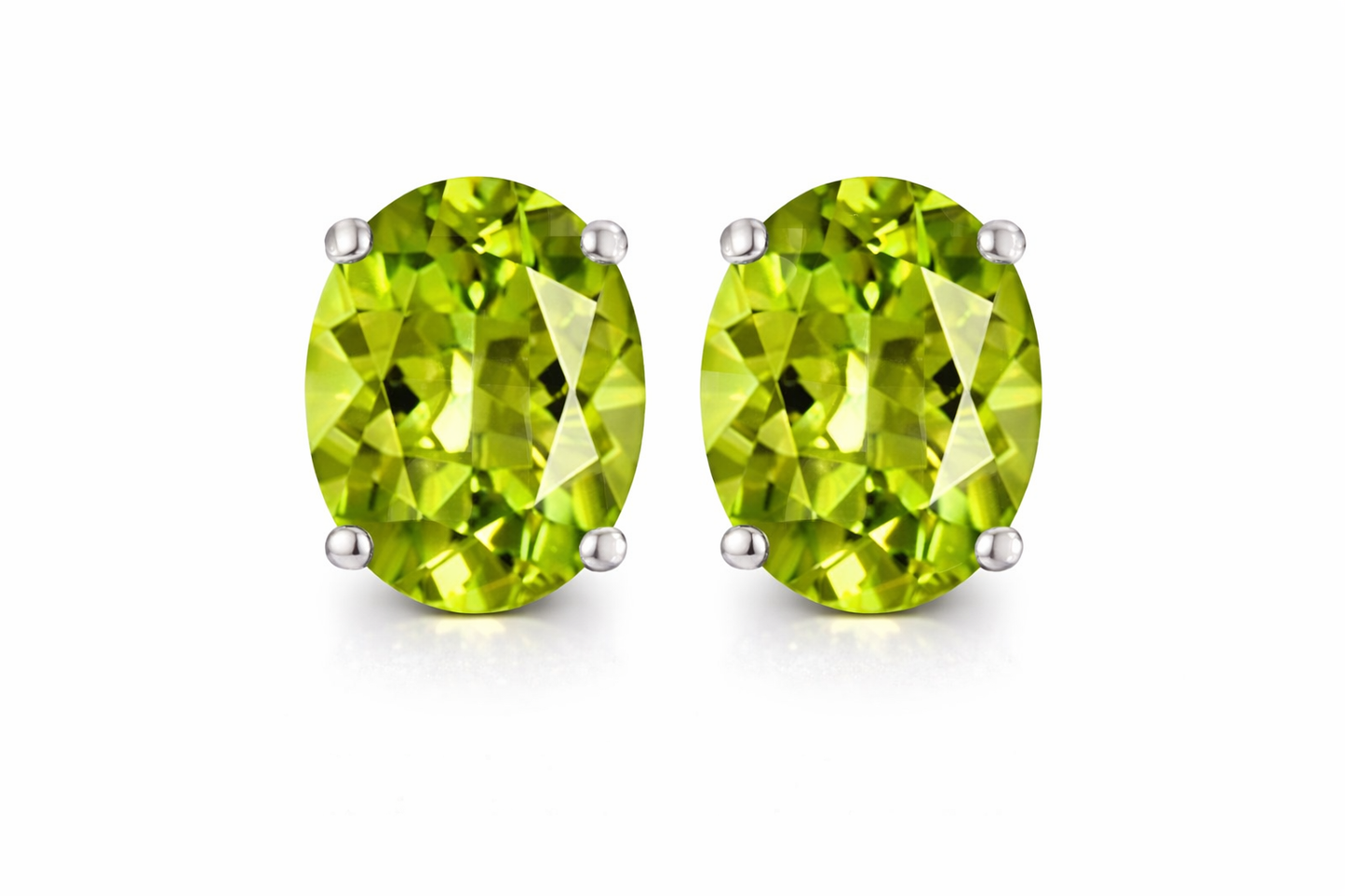 Oval Peridot Stud Earrings in 925 Sterling Silver