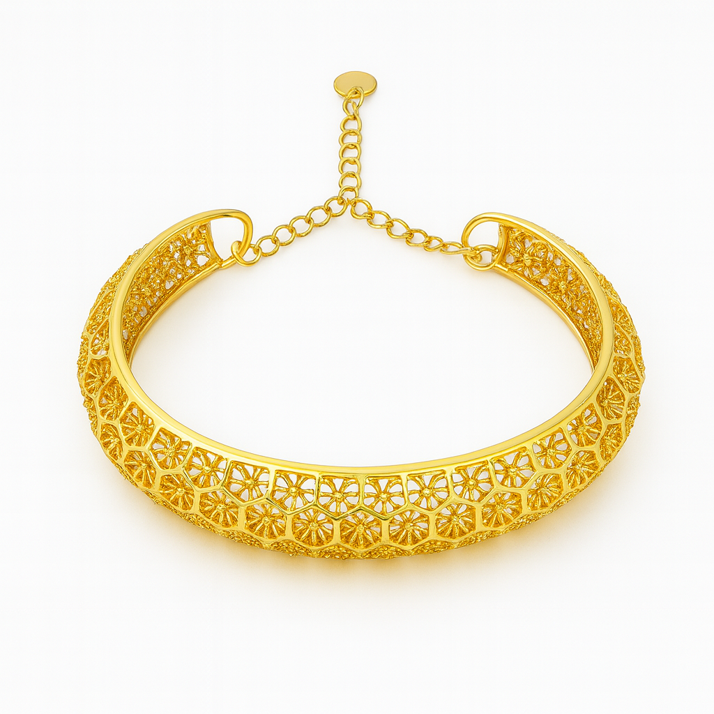 Gold Floral Filigree Bangle Bracelet