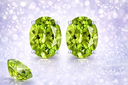 Oval Peridot Stud Earrings in 925 Sterling Silver