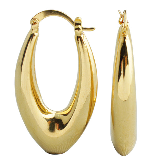 Cute 14k Gold Puffy Oval Hoop Earrings