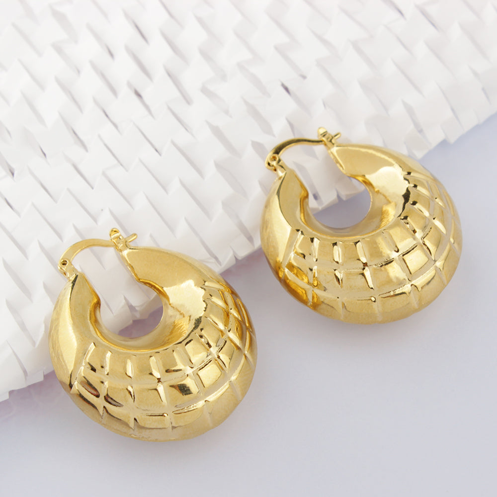 14k Gold Puffy Bamboo Nugget Hoop Earrings