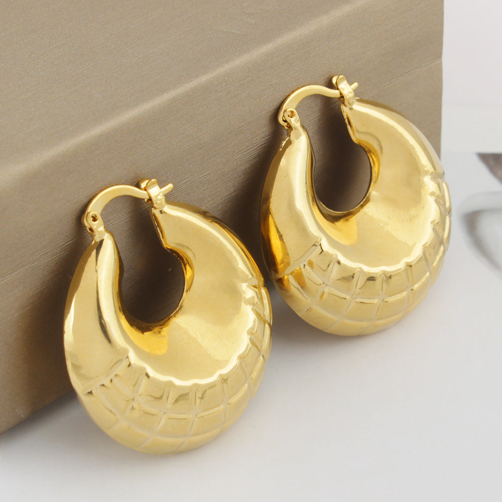 14k Gold Puffy Bamboo Nugget Hoop Earrings