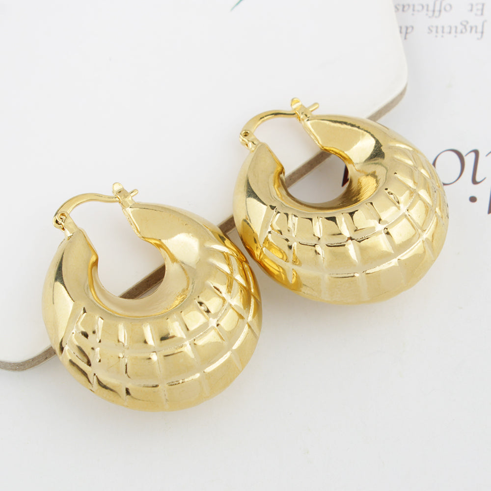 14k Gold Puffy Bamboo Nugget Hoop Earrings