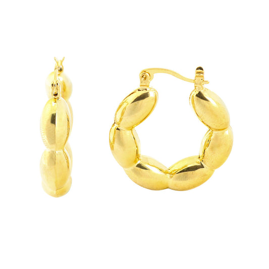 14k Gold Bead Hoop Earrings