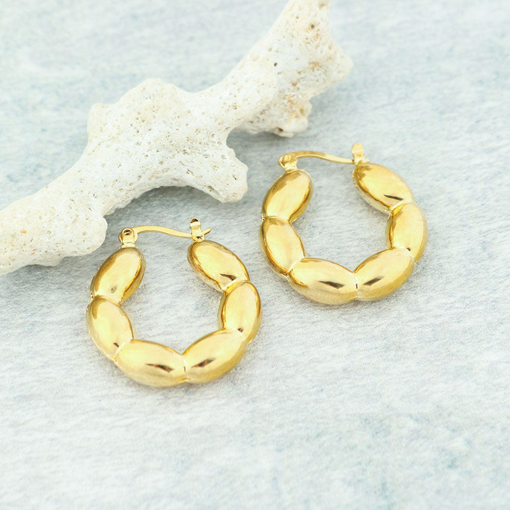 14k Gold Bead Hoop Earrings