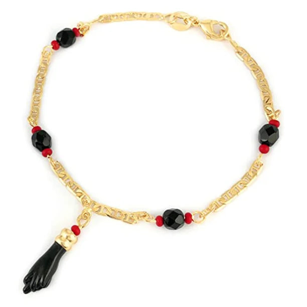 Unisex 18K Gold Filled Evil Eye & Azabache Figa Protection Bracelet – Good Luck Charm for, Kid, Women